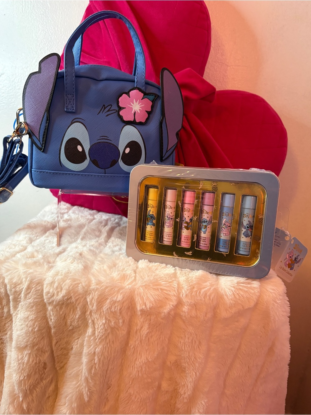 Blue Stitch Crossbody Bag with Lip Balm Set